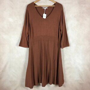 SPENSE Plus Size Women's 3/4 Sleeve Sweater Dress Whiskey Brown NWT 2X